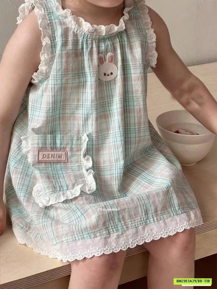 ĐẦM SUÔNG CARO XANH VIỀN BÈO