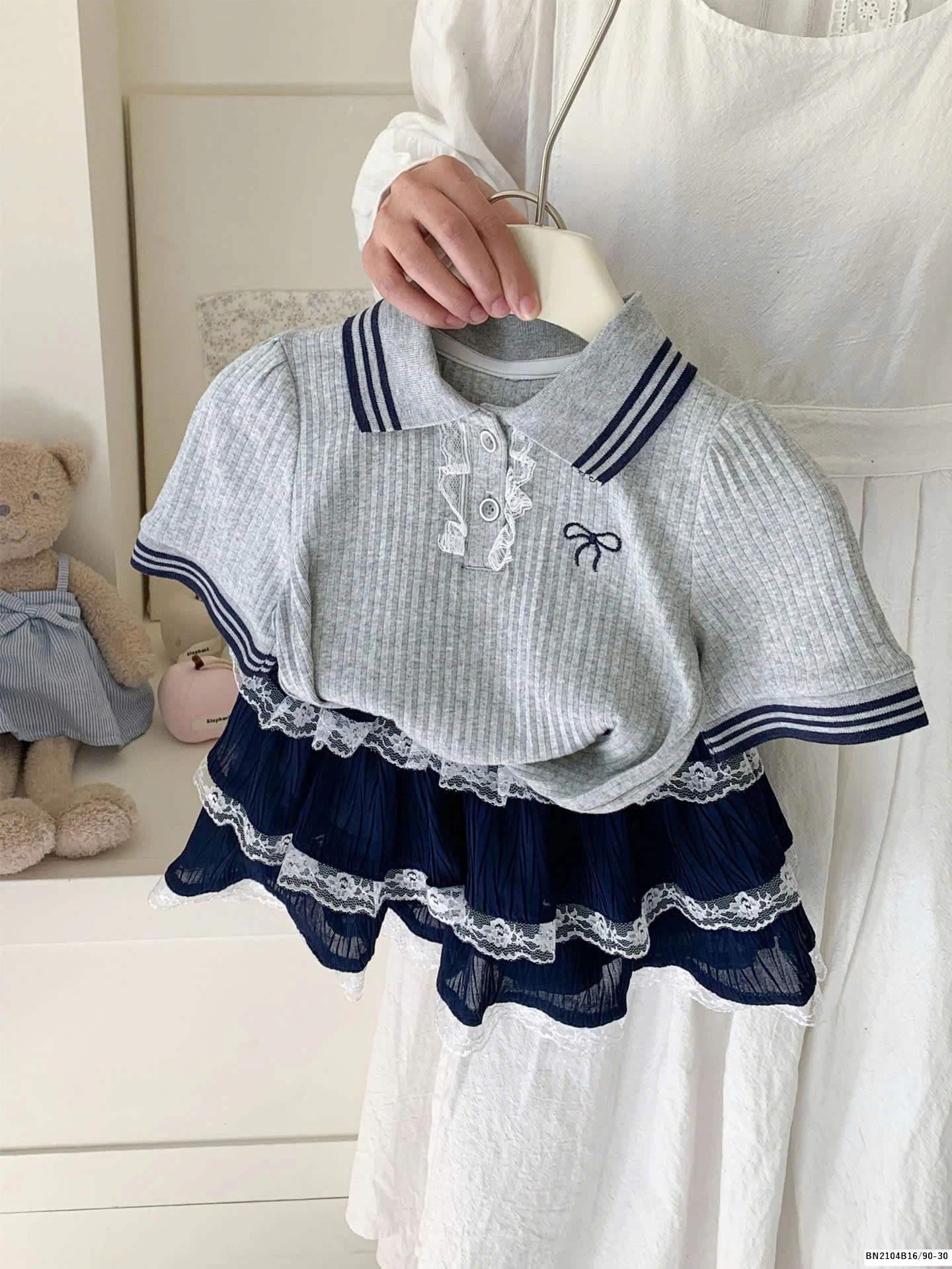 SÉT ÁO XÁM NƠ MIX CV XANH THAN