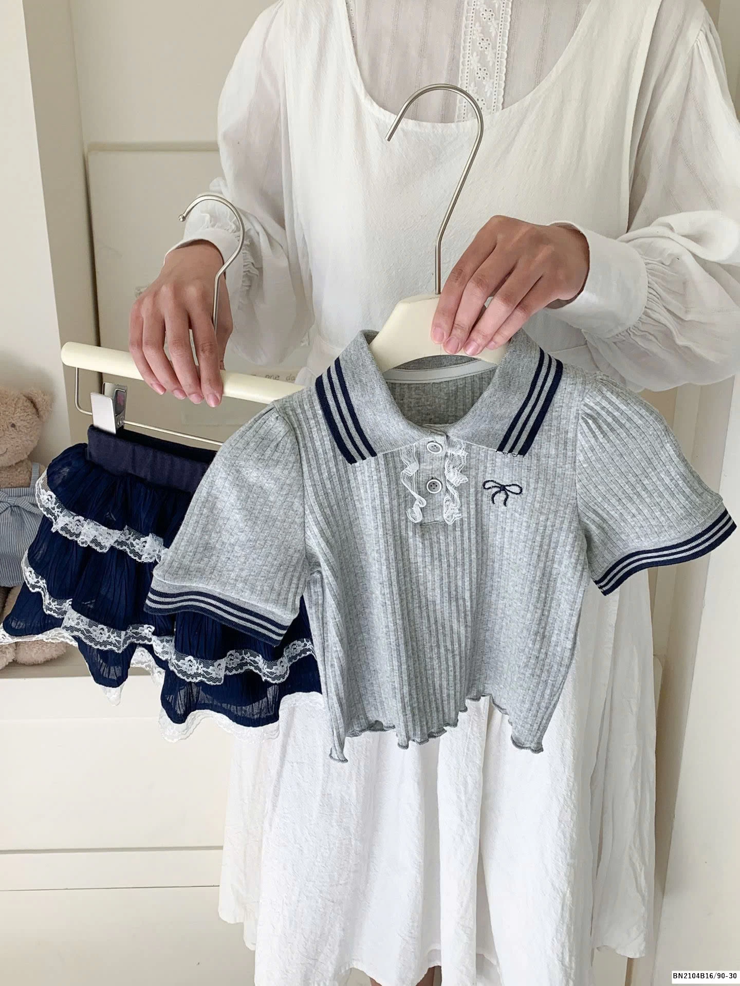 SÉT ÁO XÁM NƠ MIX CV XANH THAN