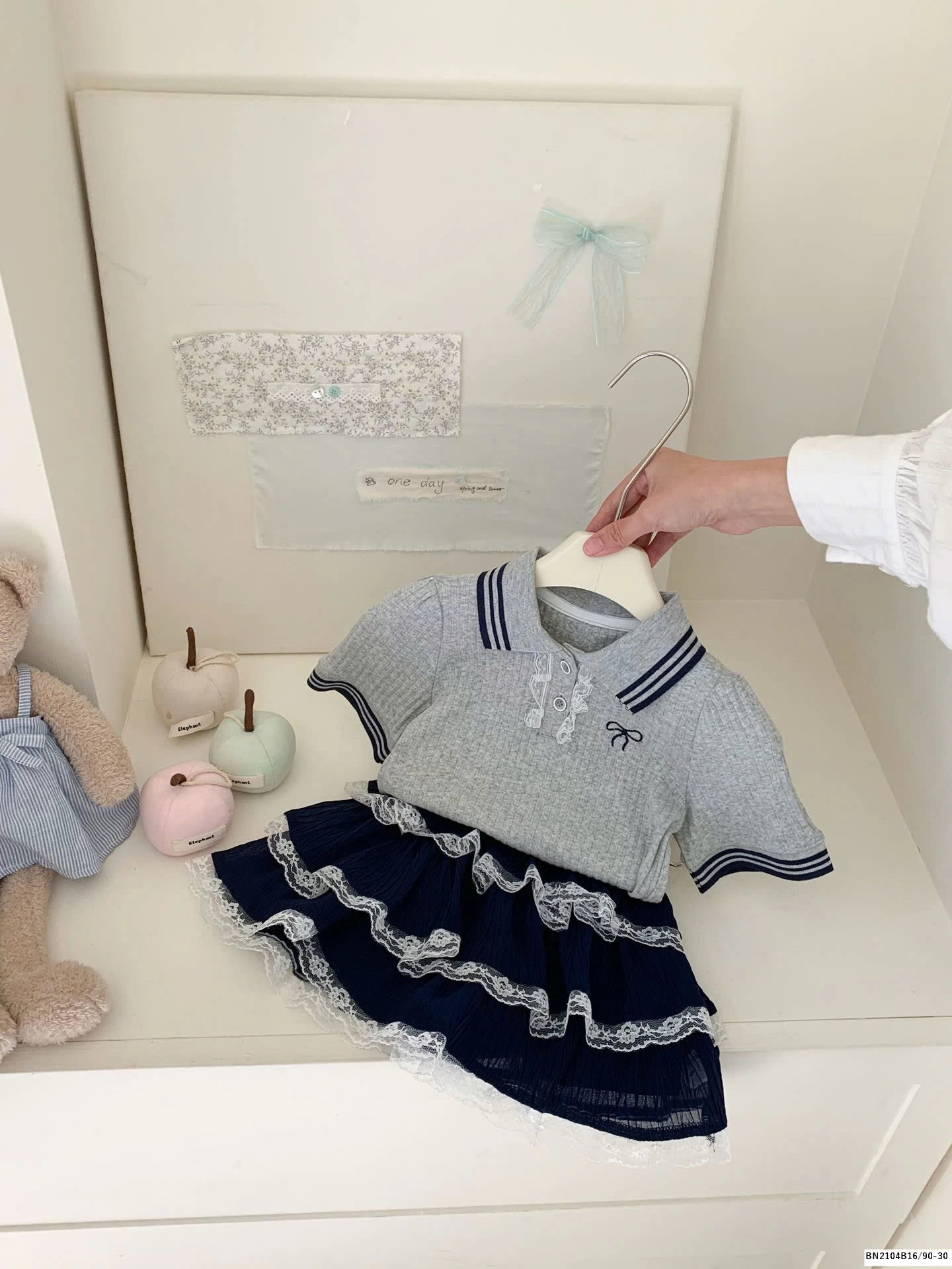 SÉT ÁO XÁM NƠ MIX CV XANH THAN