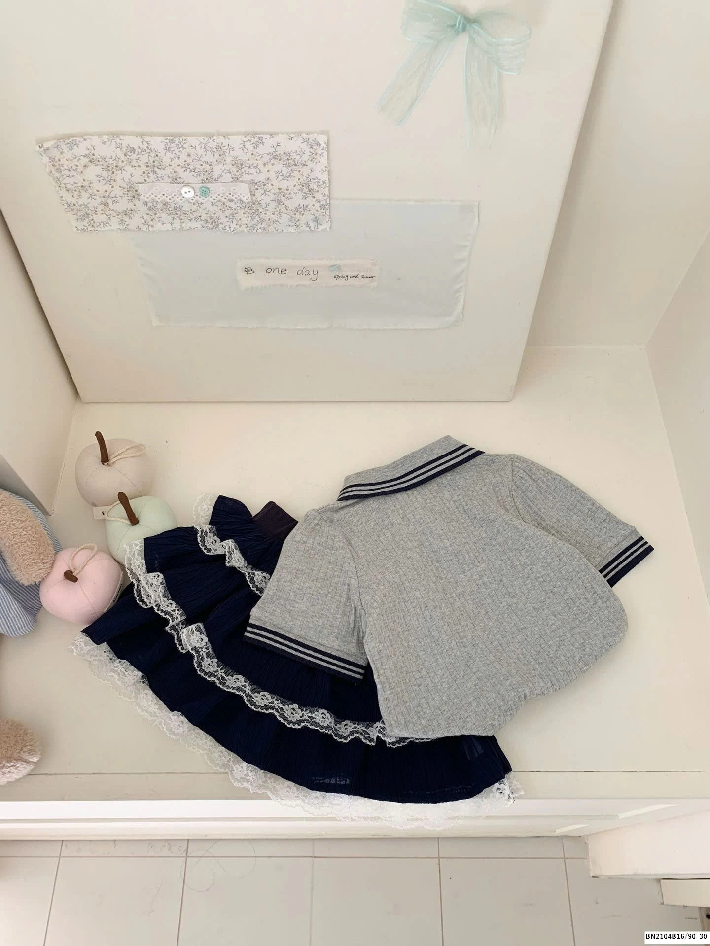 SÉT ÁO XÁM NƠ MIX CV XANH THAN