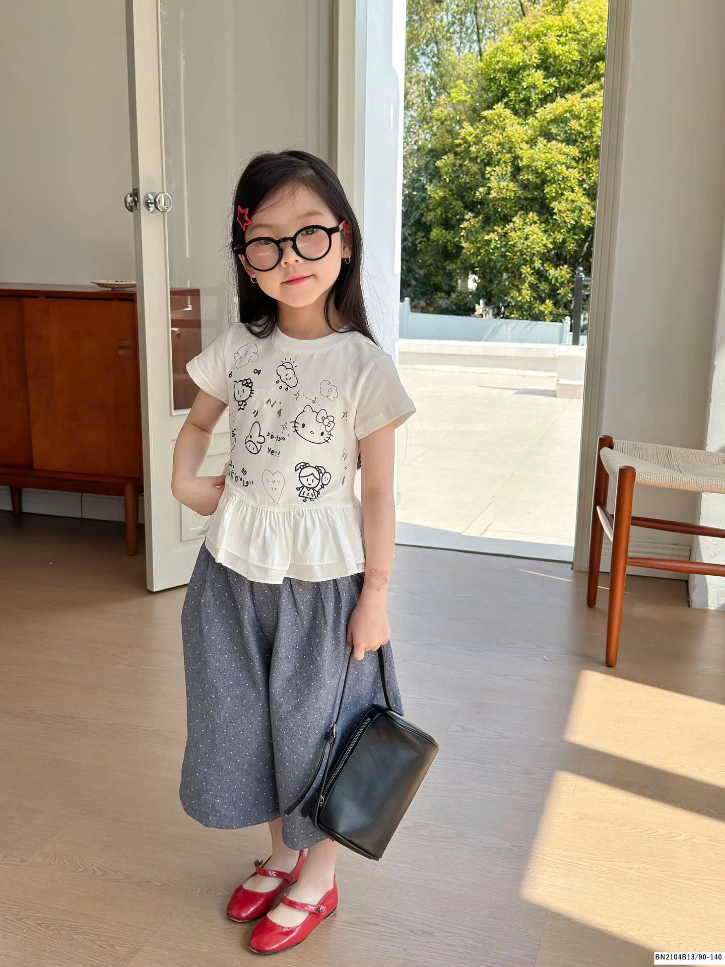 ÁO THUN kityy mix quần chấm bi