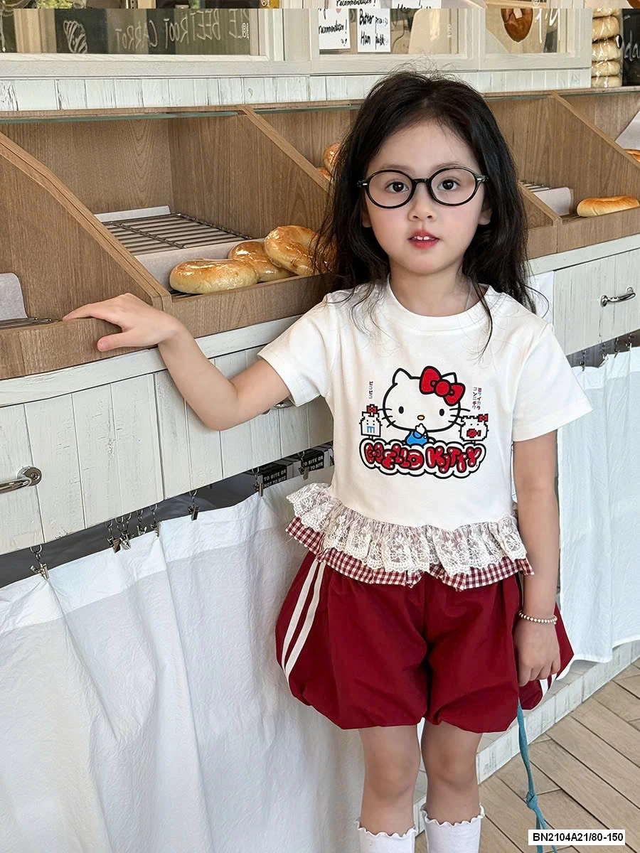 ÁO KITTY VIỀN BÈO MIX QUẦN BÍ ĐỎ
