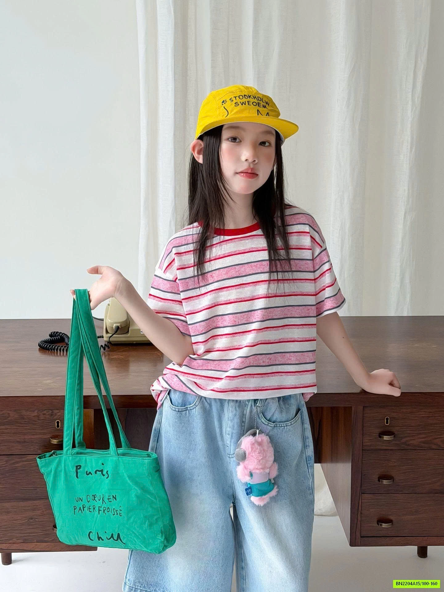 SÉT ÁO KẺ HỒNG MIX JEANS LỠ