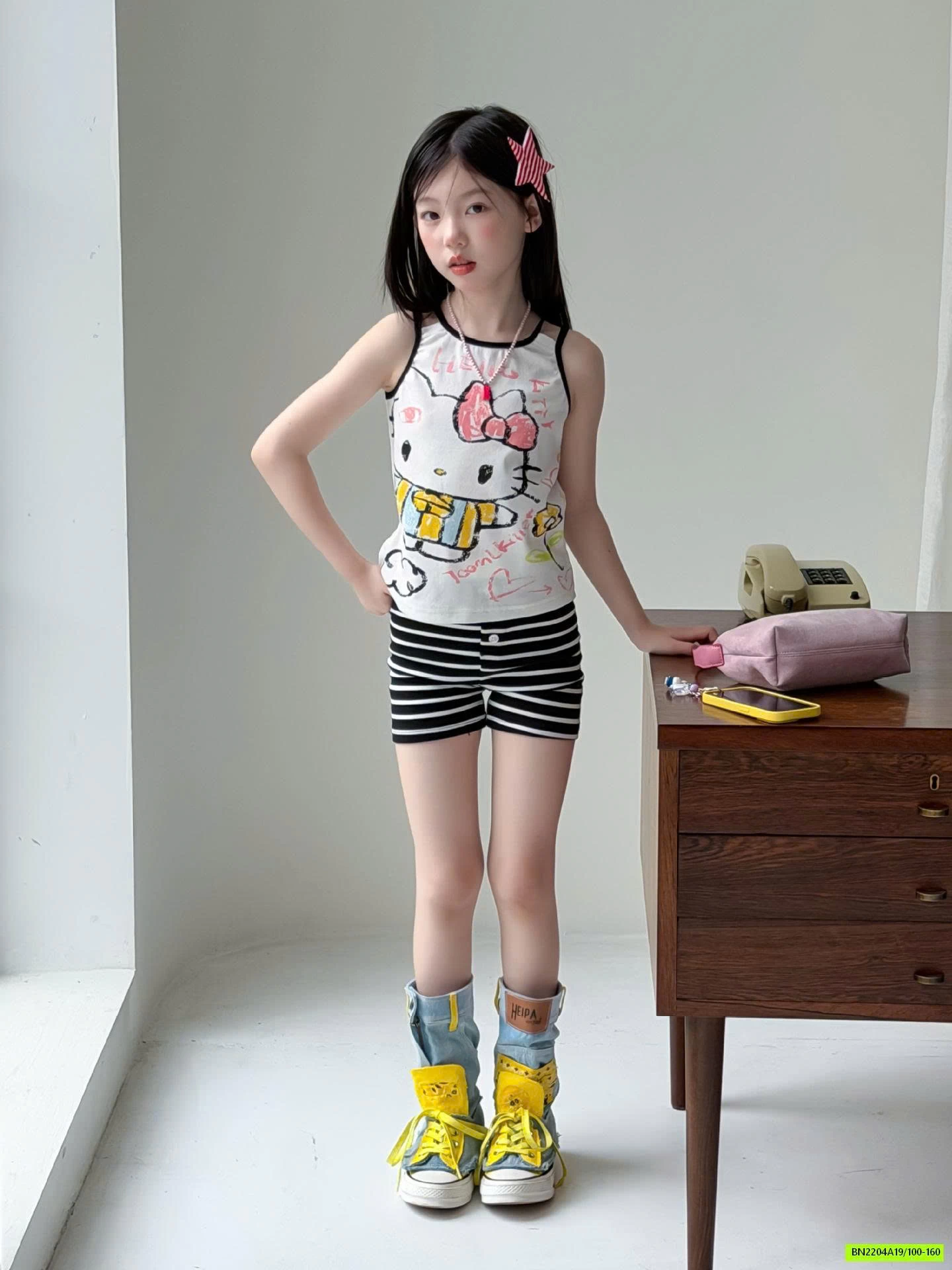 SÉT ÁO 2 DÂY KITTY MIX LEGGING KẺ