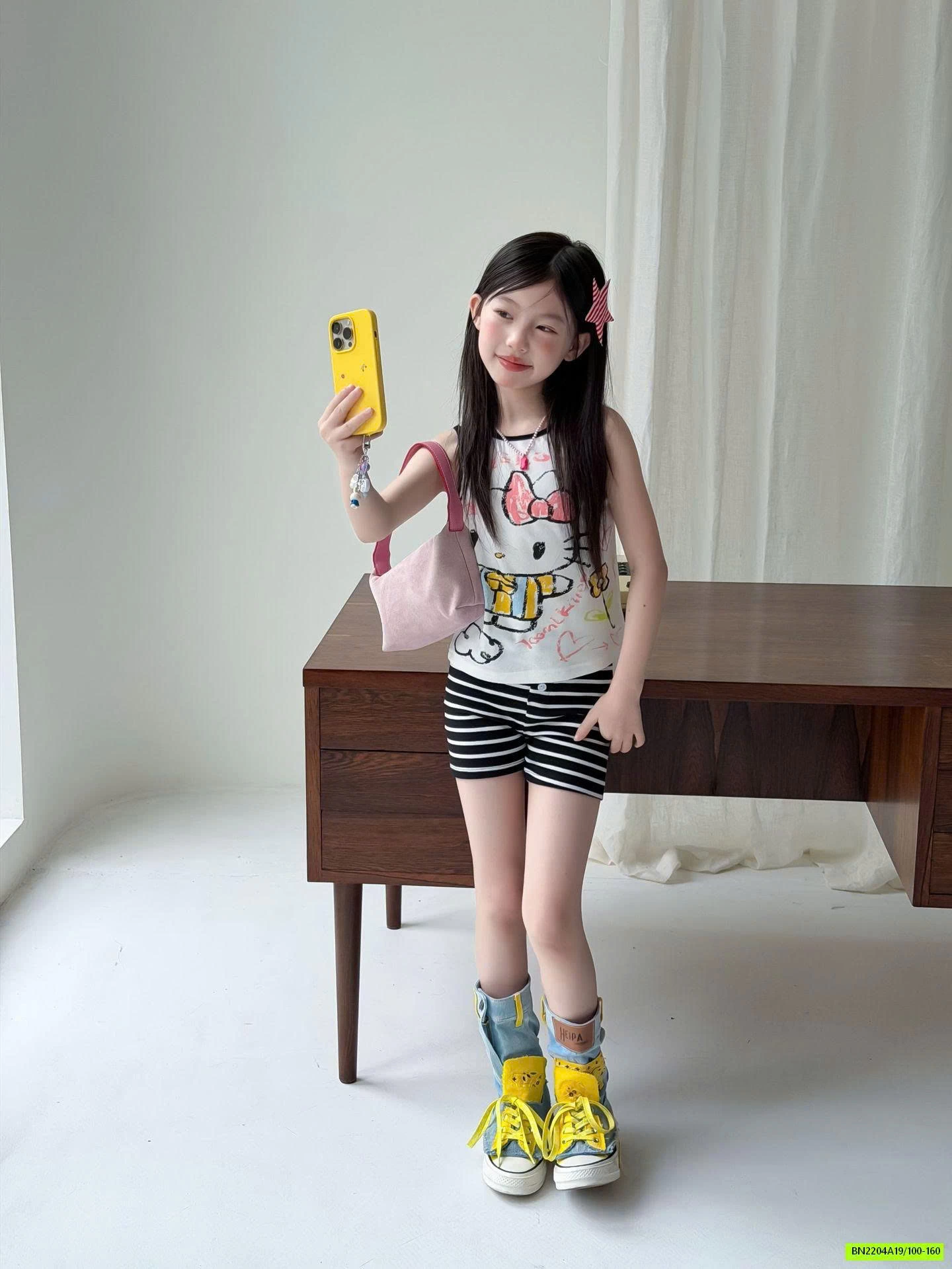 SÉT ÁO 2 DÂY KITTY MIX LEGGING KẺ