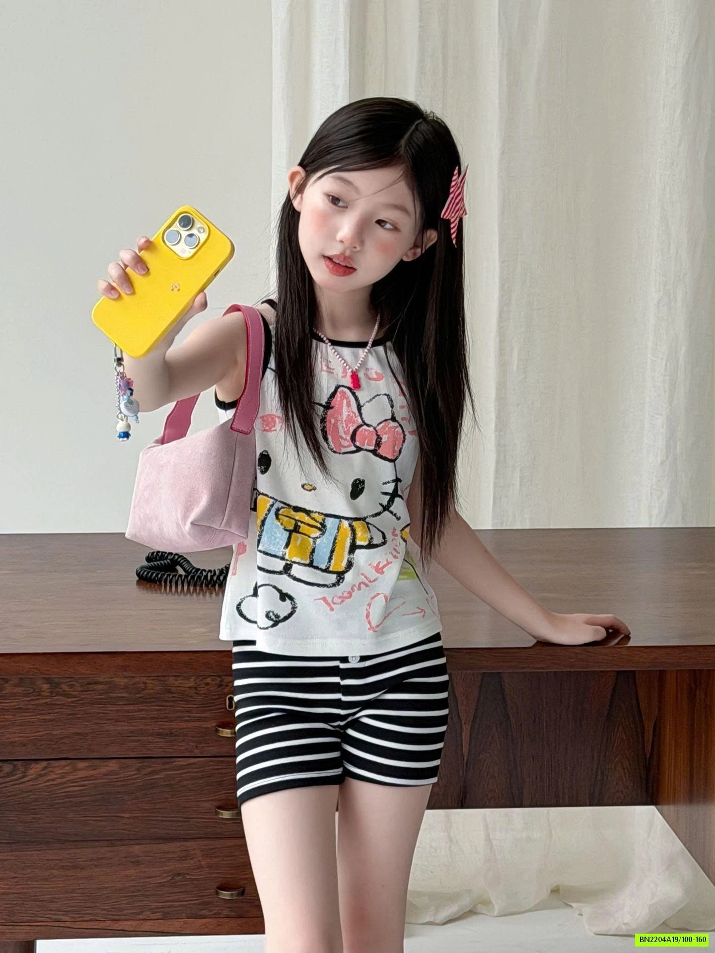 SÉT ÁO 2 DÂY KITTY MIX LEGGING KẺ