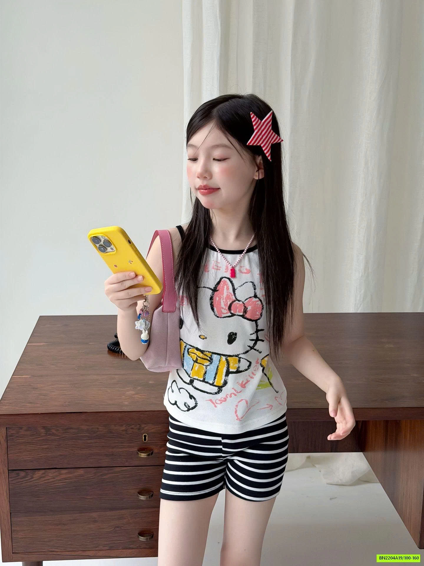 SÉT ÁO 2 DÂY KITTY MIX LEGGING KẺ