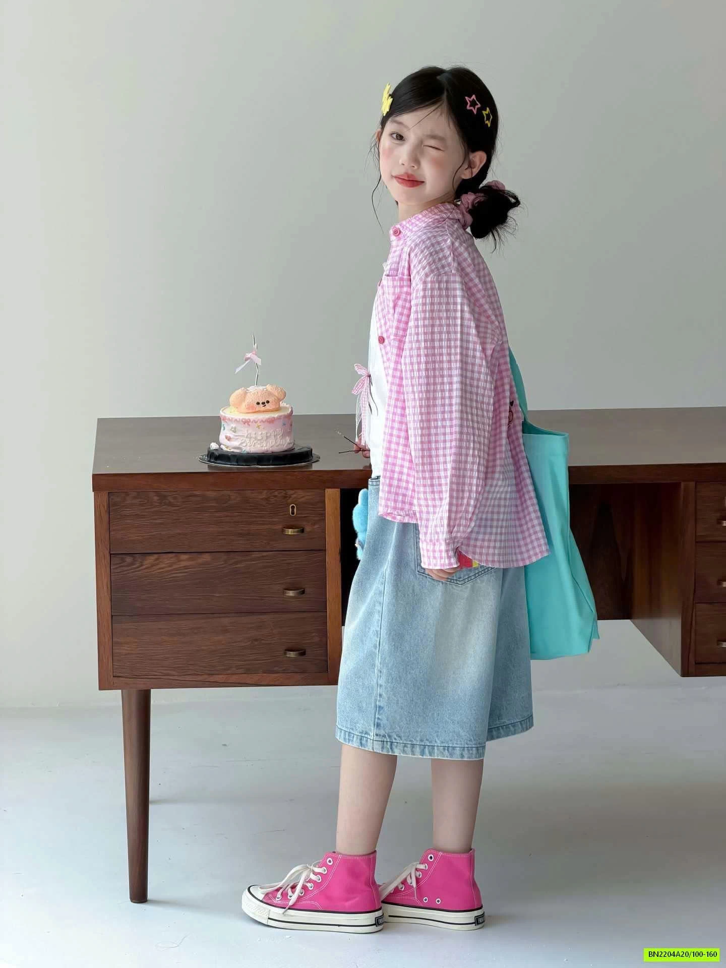 SƠ MI CARO HỒNG KITTY