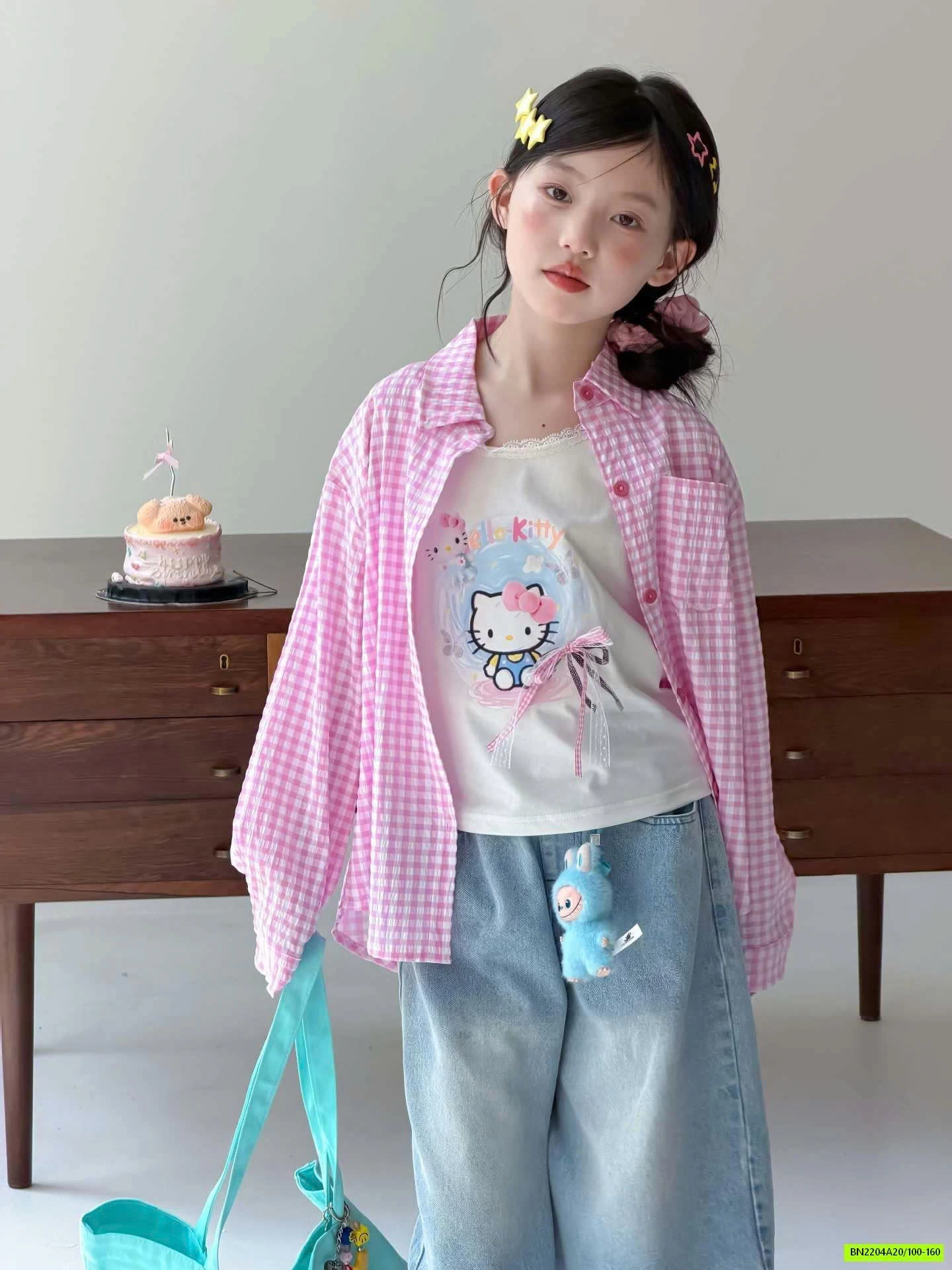 SƠ MI CARO HỒNG KITTY