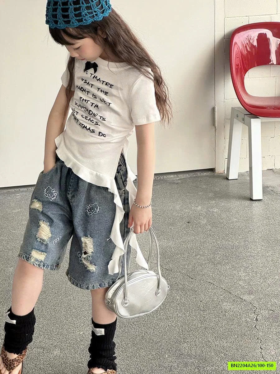 QUẦN JEAN RÁCH MÈO KITTY YUKIDS