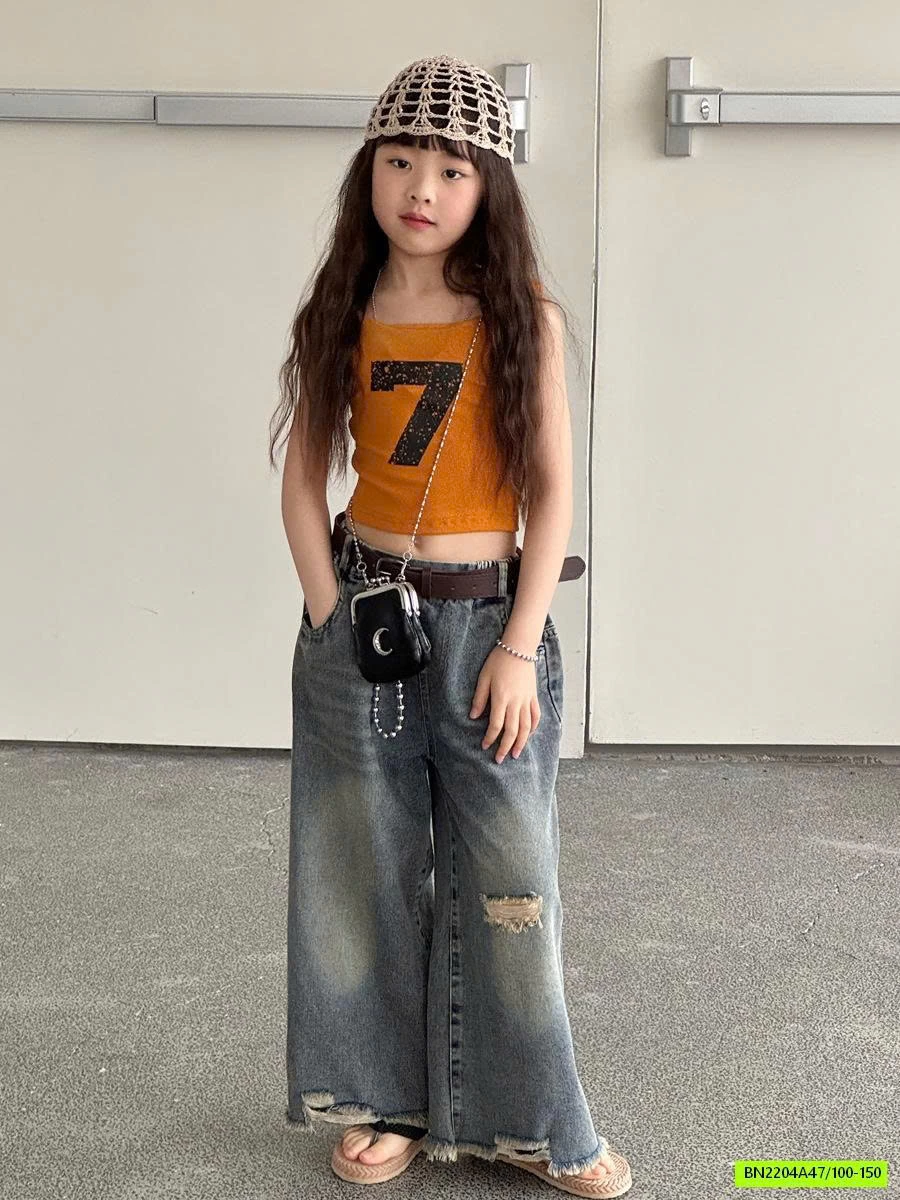 JEANS SUÔNG BẠC GỐI RÁCH GẤU YUKIDS