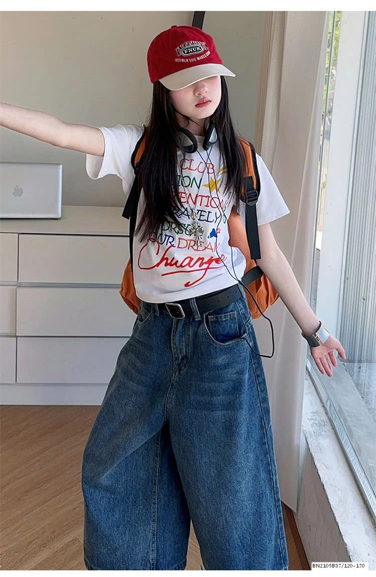 ÁO THUN CHỮ MIX QUẦN NGỐ JEAN ỐNG RỘNG