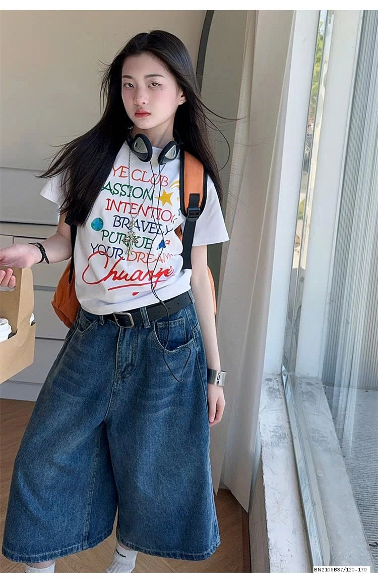ÁO THUN CHỮ MIX QUẦN NGỐ JEAN ỐNG RỘNG