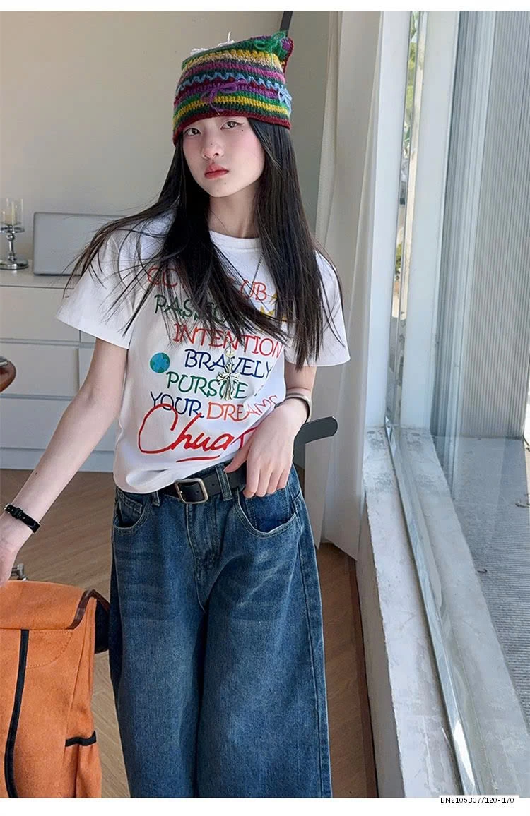 ÁO THUN CHỮ MIX QUẦN NGỐ JEAN ỐNG RỘNG