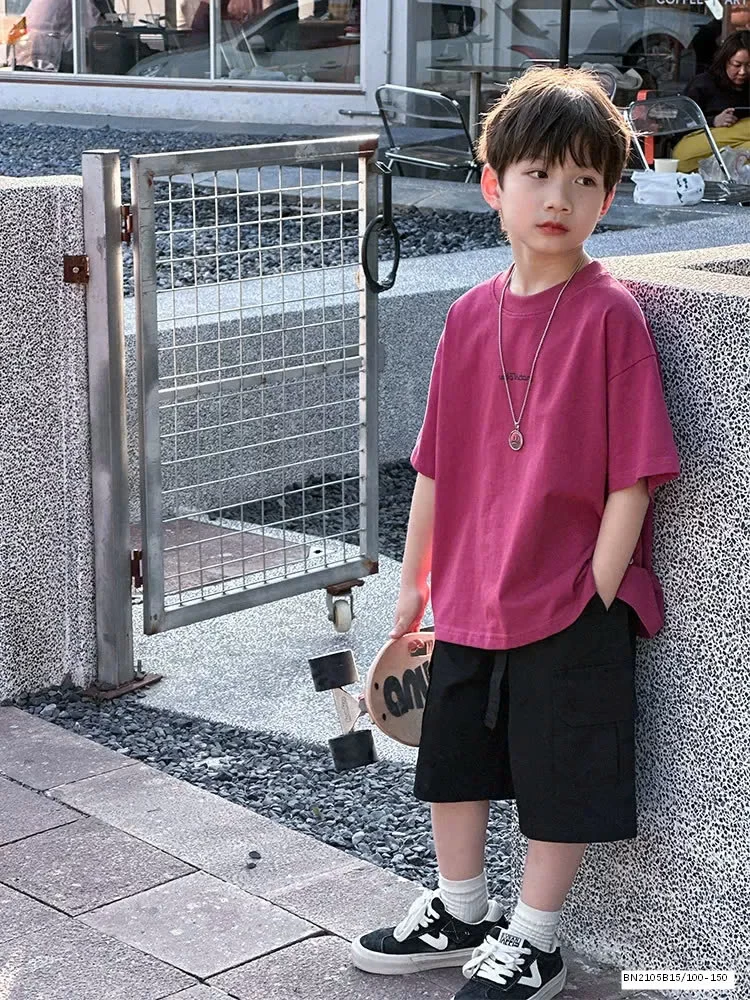 ÁO THUN TRƠN IN CHỮ BÉ TRAI BASIC