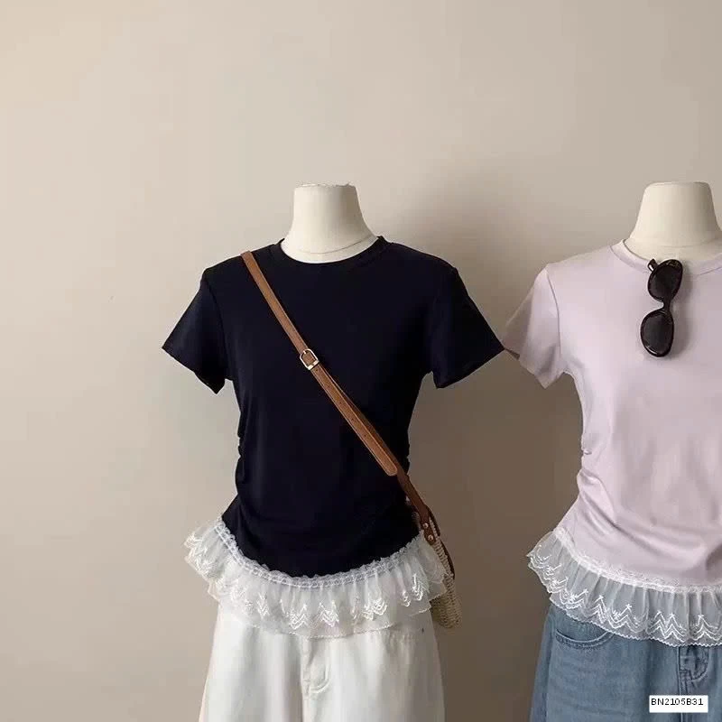 ÁO THUN RÚT EO MIX REN