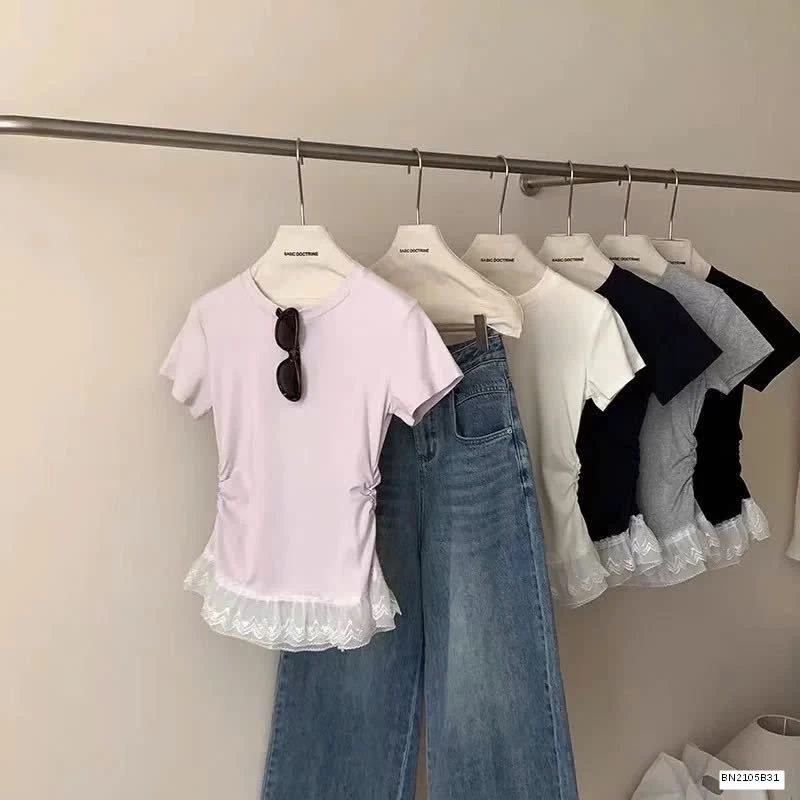 ÁO THUN RÚT EO MIX REN