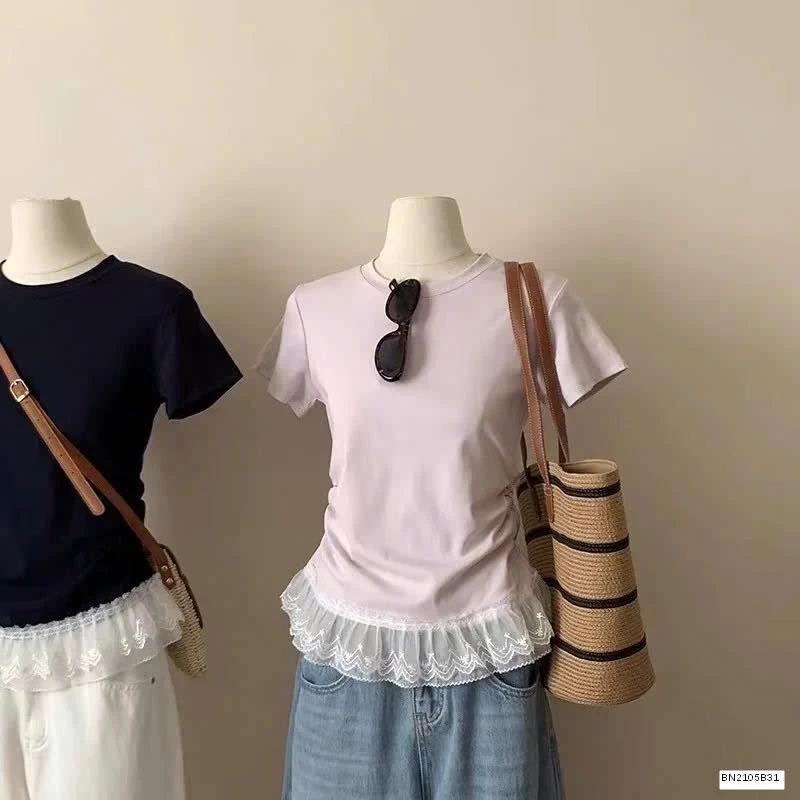 ÁO THUN RÚT EO MIX REN