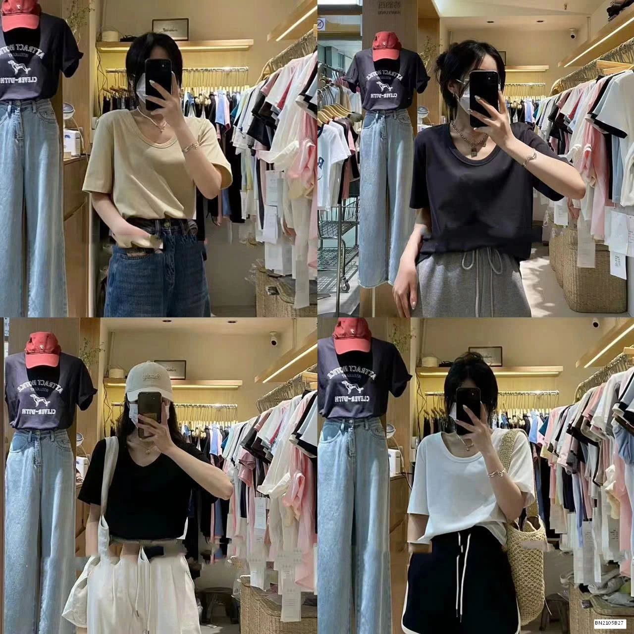 ÁO THUN CỘC TAY CỔ TRÒN NỮ