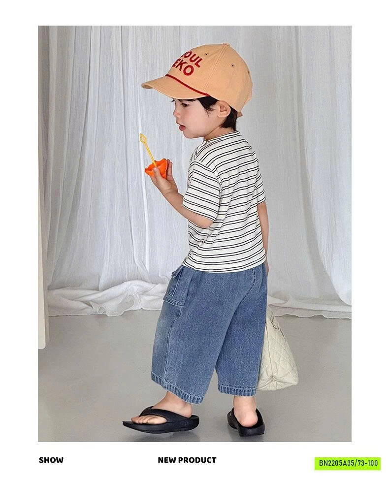 ÁO THUN KẺ MIX JEANS LỠ SZ NHÍ