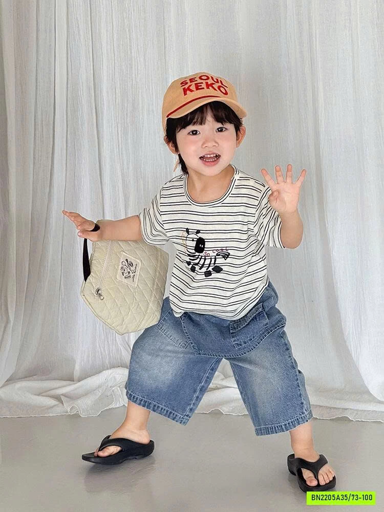 ÁO THUN KẺ MIX JEANS LỠ SZ NHÍ