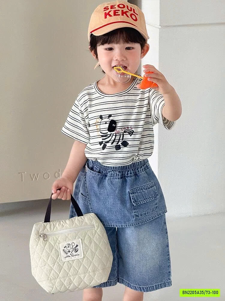 ÁO THUN KẺ MIX JEANS LỠ SZ NHÍ