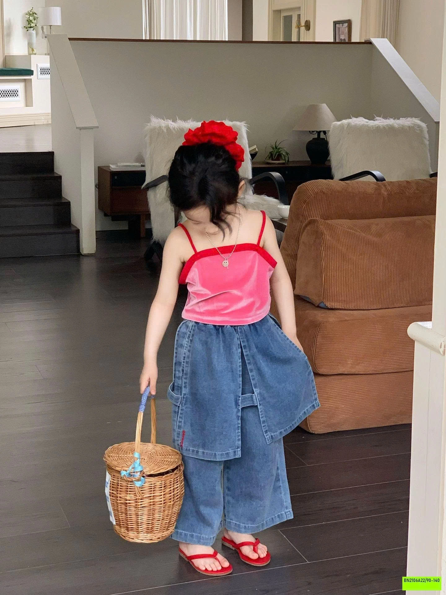 ÁO 2 DÂY MIX JEANS GIẢ VÁY