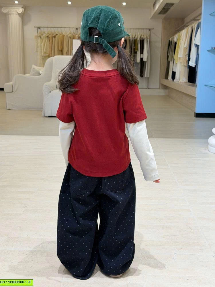 ÁO THUN CÚN ĐỎ TAY NỐI