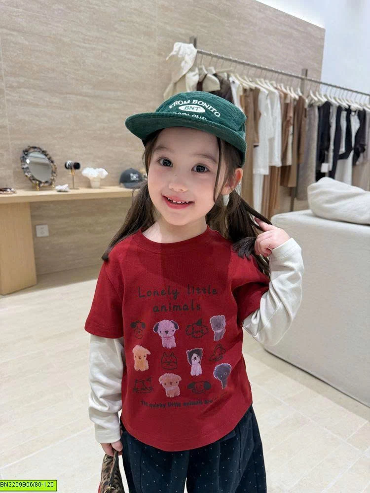 ÁO THUN CÚN ĐỎ TAY NỐI