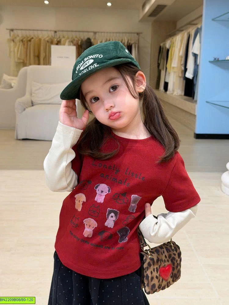 ÁO THUN CÚN ĐỎ TAY NỐI