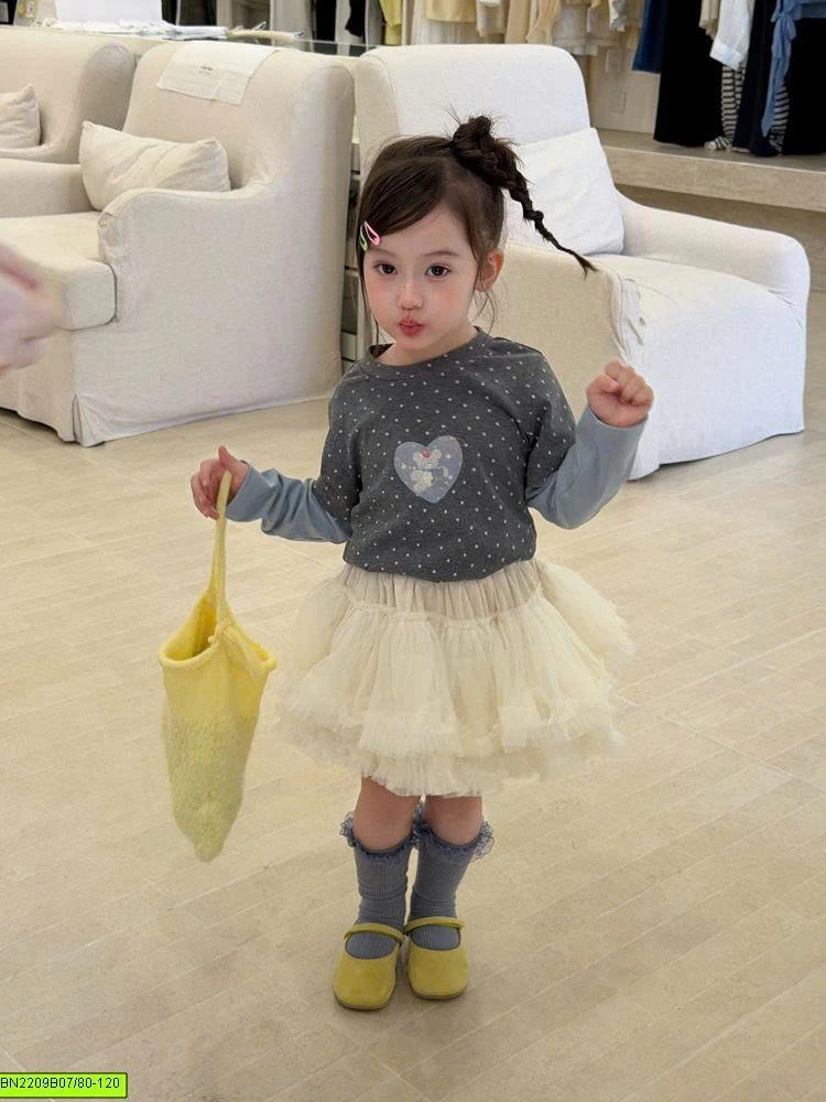SET ÁO THUN XÁM MIX CHÂN VÁY VOAN TẦNG