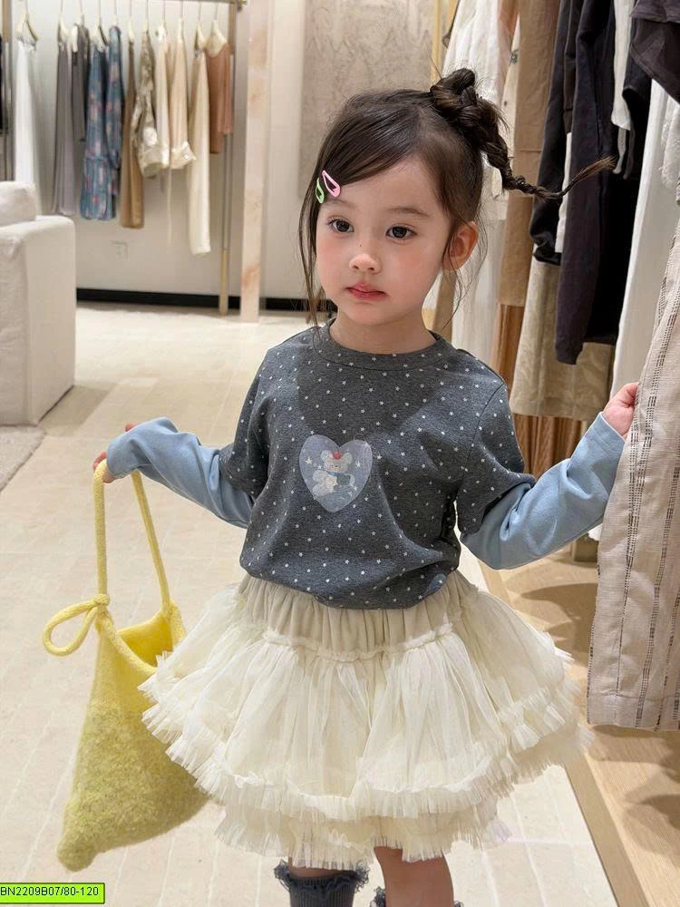 SET ÁO THUN XÁM MIX CHÂN VÁY VOAN TẦNG