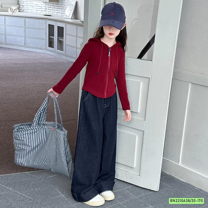 KHOÁC LEN ĐỎ MIX DENIM SUÔNG