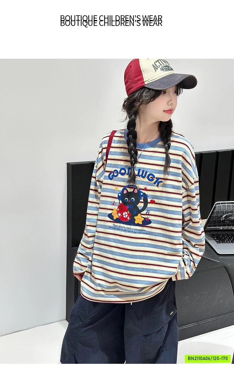 ÁO THUN MÈO KẺ BG SZ ĐẠI