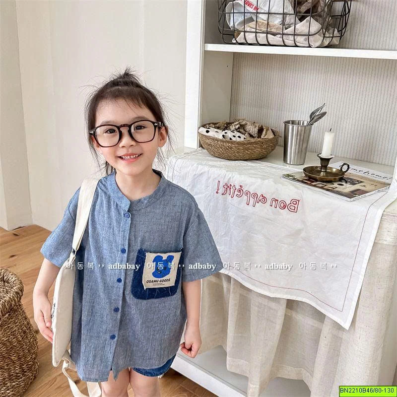 ( ADBABY ) ÁO SƠ MI TÚI IN HÌNH