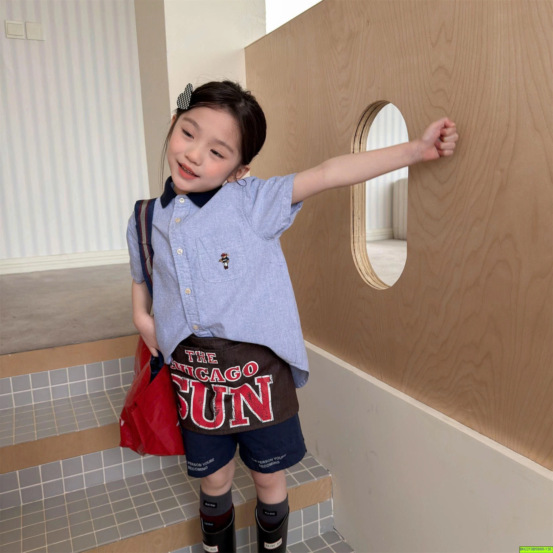 ( ADBABY ) ÁO  SƠ MI PHỐI CỔ TÚI GẤU