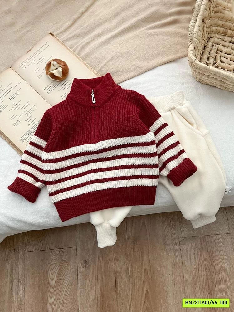 ÁO LEN ĐỎ PHỐI KẺ TRẮNG