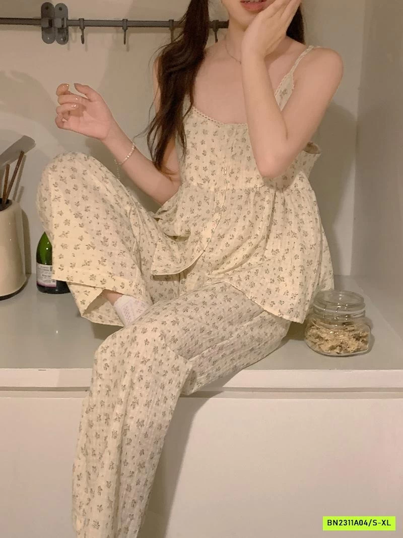 BỘ MẶC NHÀ HOA NHÍ QUẦN DÀI ÁO 2S