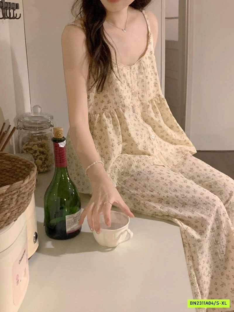 BỘ MẶC NHÀ HOA NHÍ QUẦN DÀI ÁO 2S