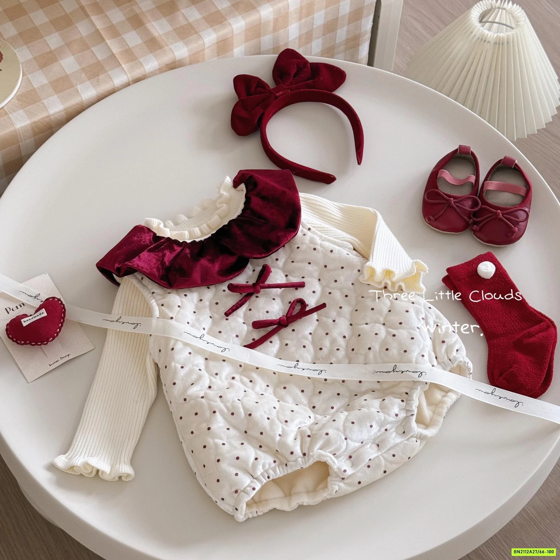 SÉT BODY NHUNG CHẤM BI ÁO LEN VIỀN BÈO