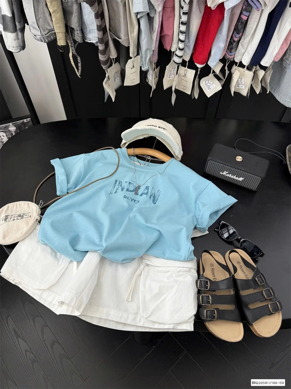 ÁO THUN XANH MIX SHORT TRẮNG