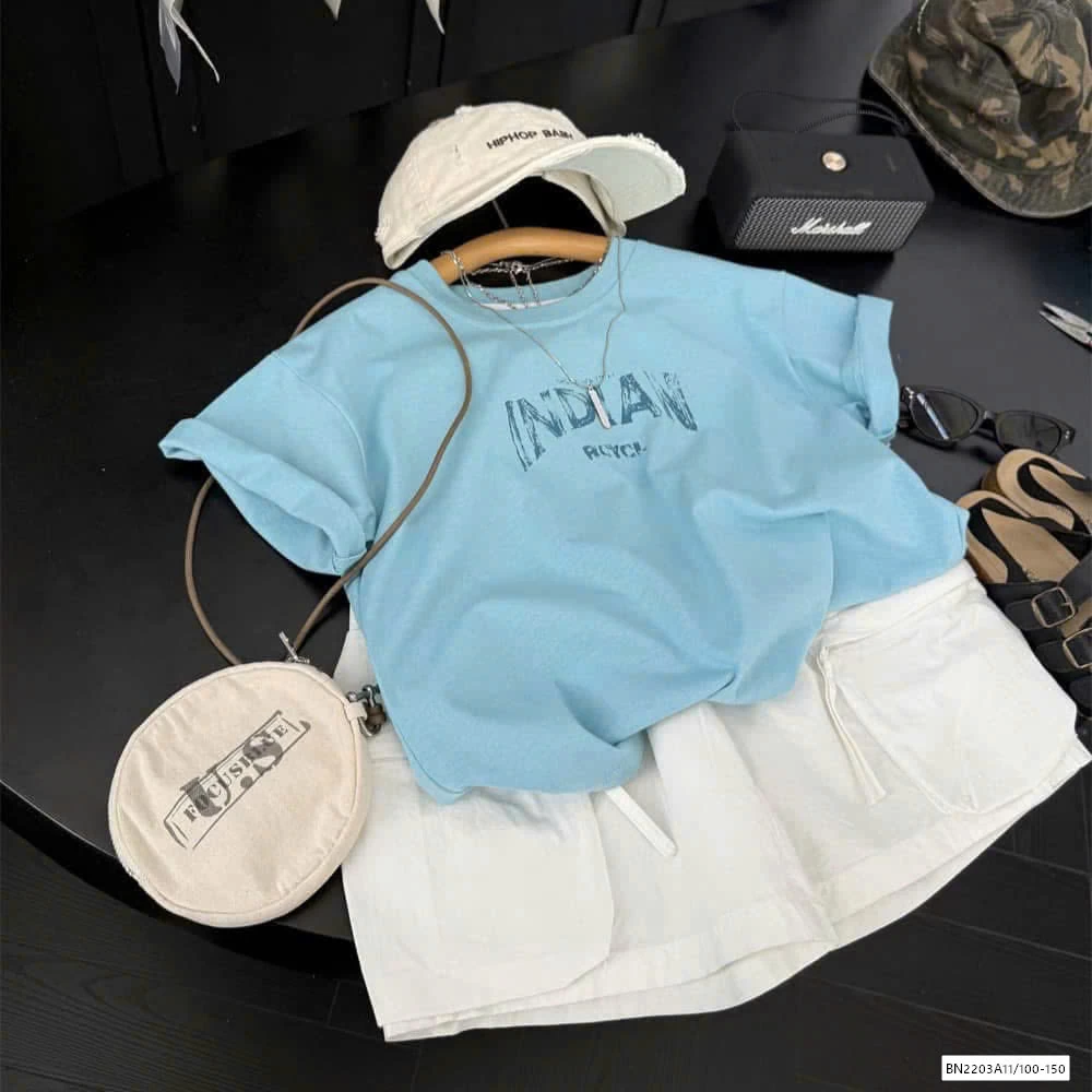 ÁO THUN XANH MIX SHORT TRẮNG