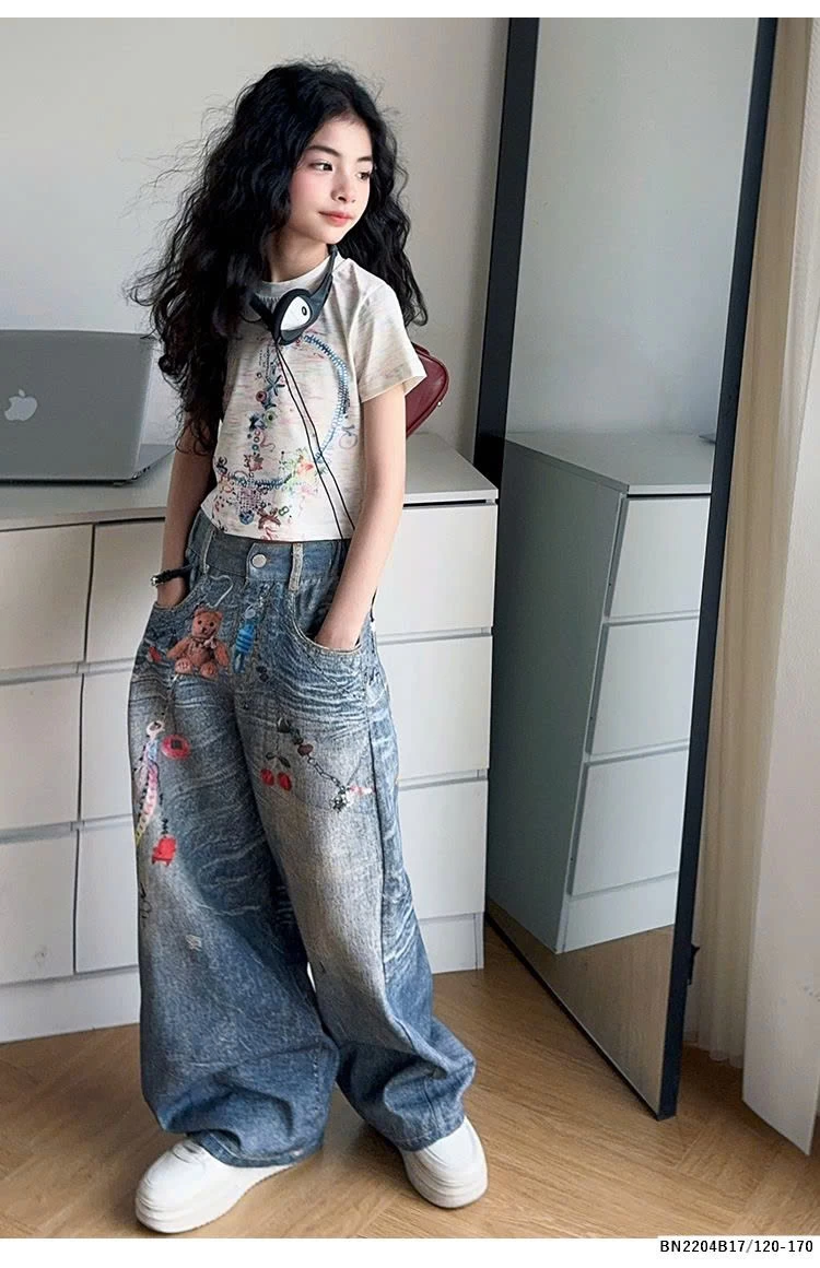 SÉT CROPTOP MIX QUẦN JEAN IN HÌNH CÁ TÍNH