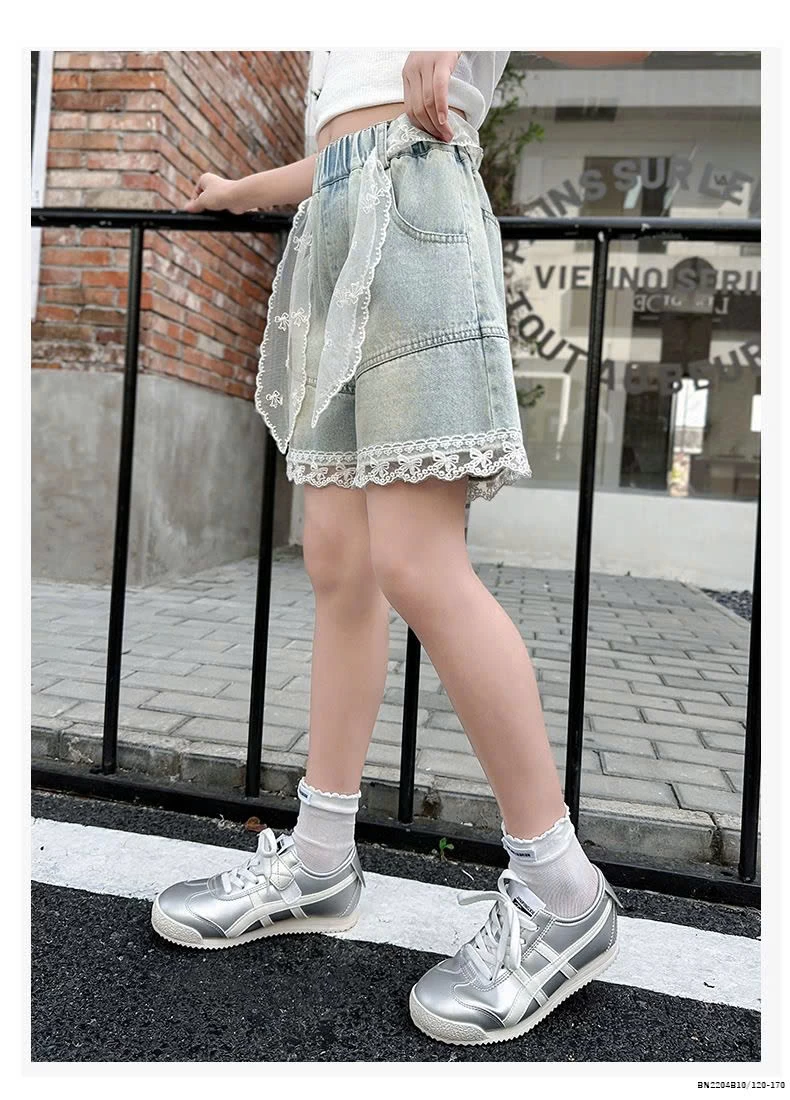 QUẦN SHORT DENIM PHỐI REN JUZITIGE