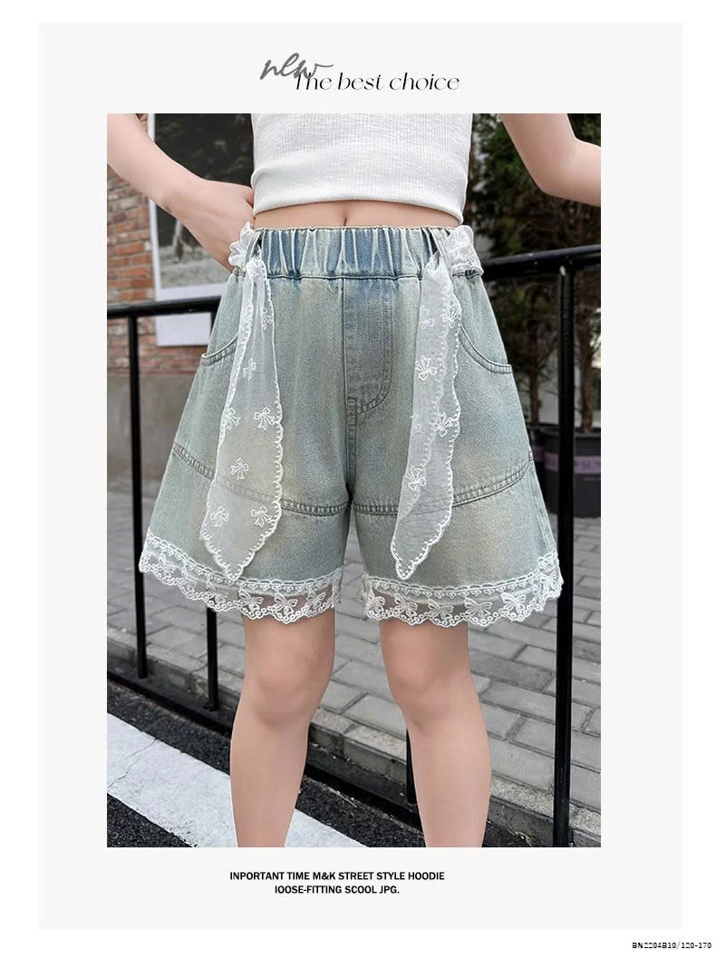 QUẦN SHORT DENIM PHỐI REN JUZITIGE