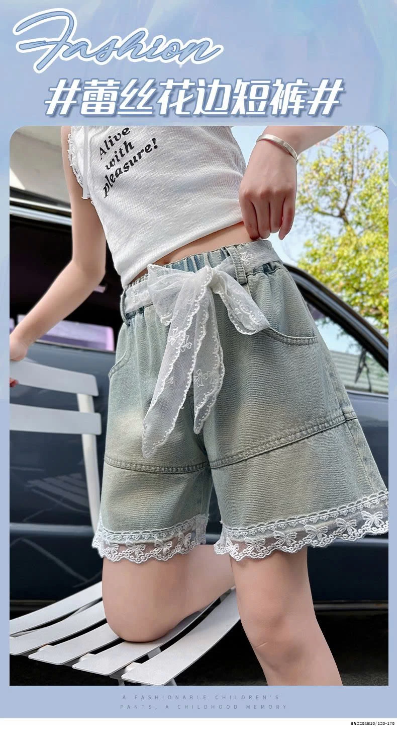 QUẦN SHORT DENIM PHỐI REN JUZITIGE