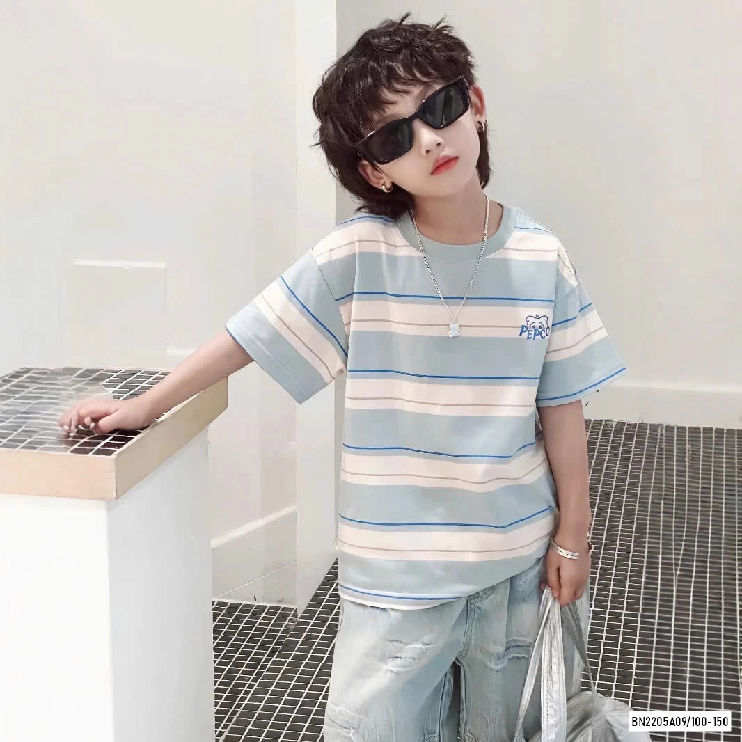 ÁO KẺ XANH MIX SHORT JEANS TUA GẤU