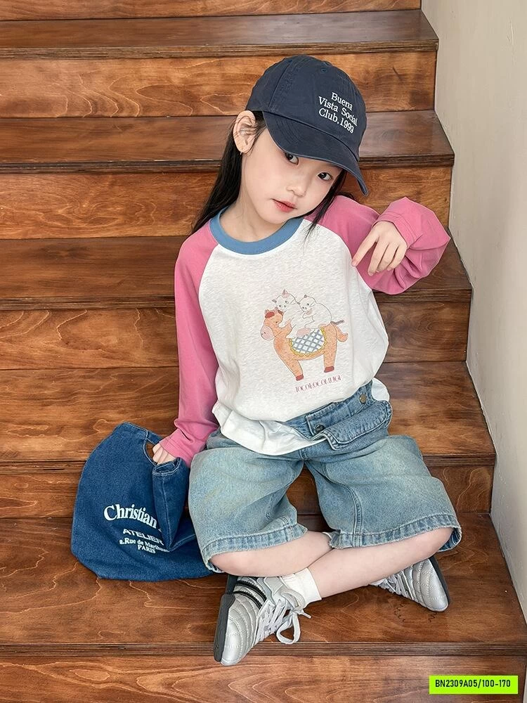ÁO THUN PHỐI MÀU TAY THÚ CƯNG 26A030 AMBB