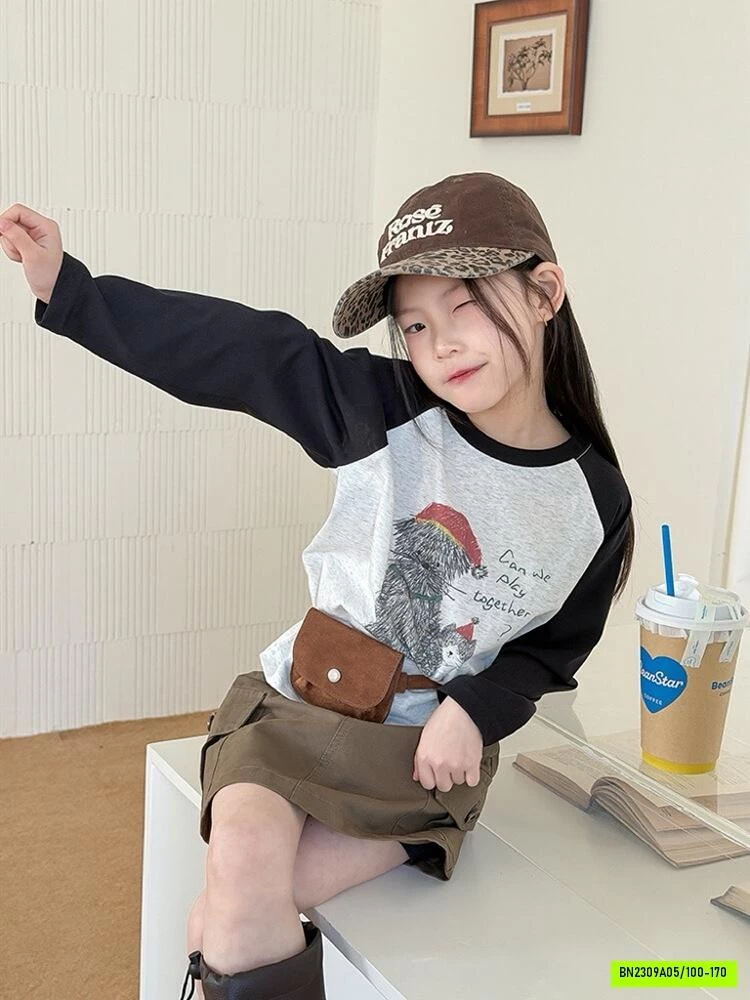 ÁO THUN PHỐI MÀU TAY THÚ CƯNG 26A030 AMBB